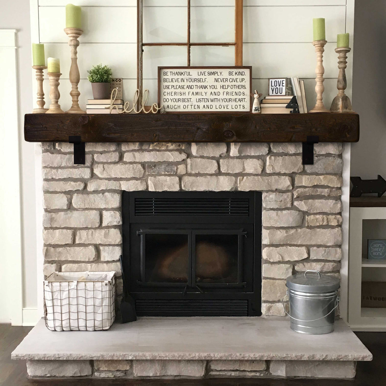 Rustic Mantel with Metal Brackets